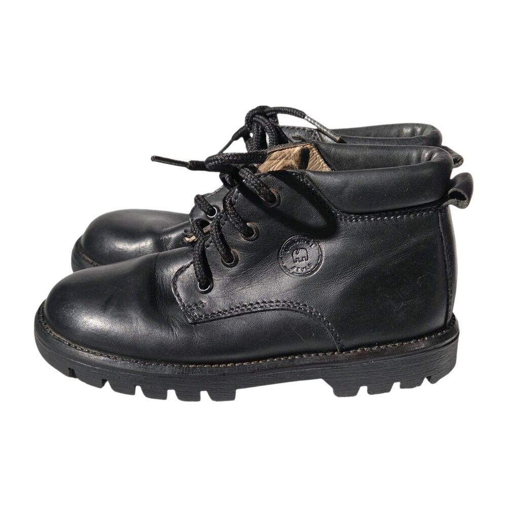 Vintage Elefanten Black Leather Kids Boots- Size EU 27/ US 10